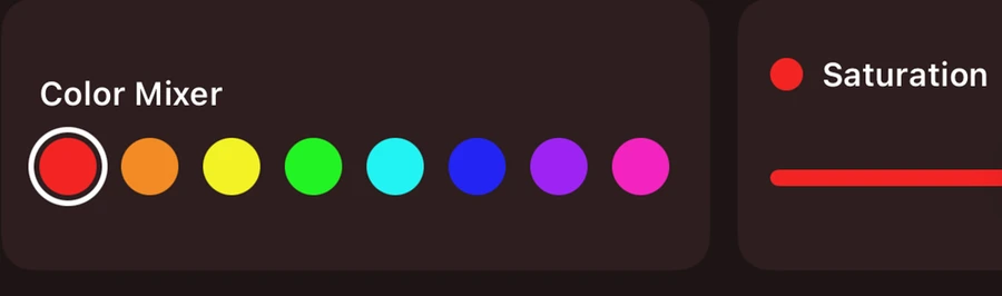 Controles reais do Color Mixer do app