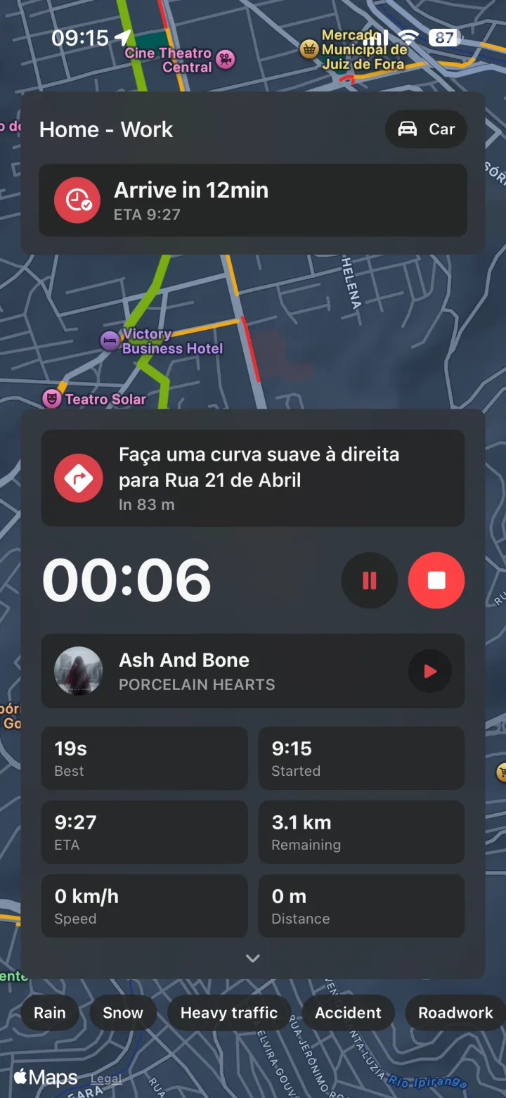 My Route live route screen