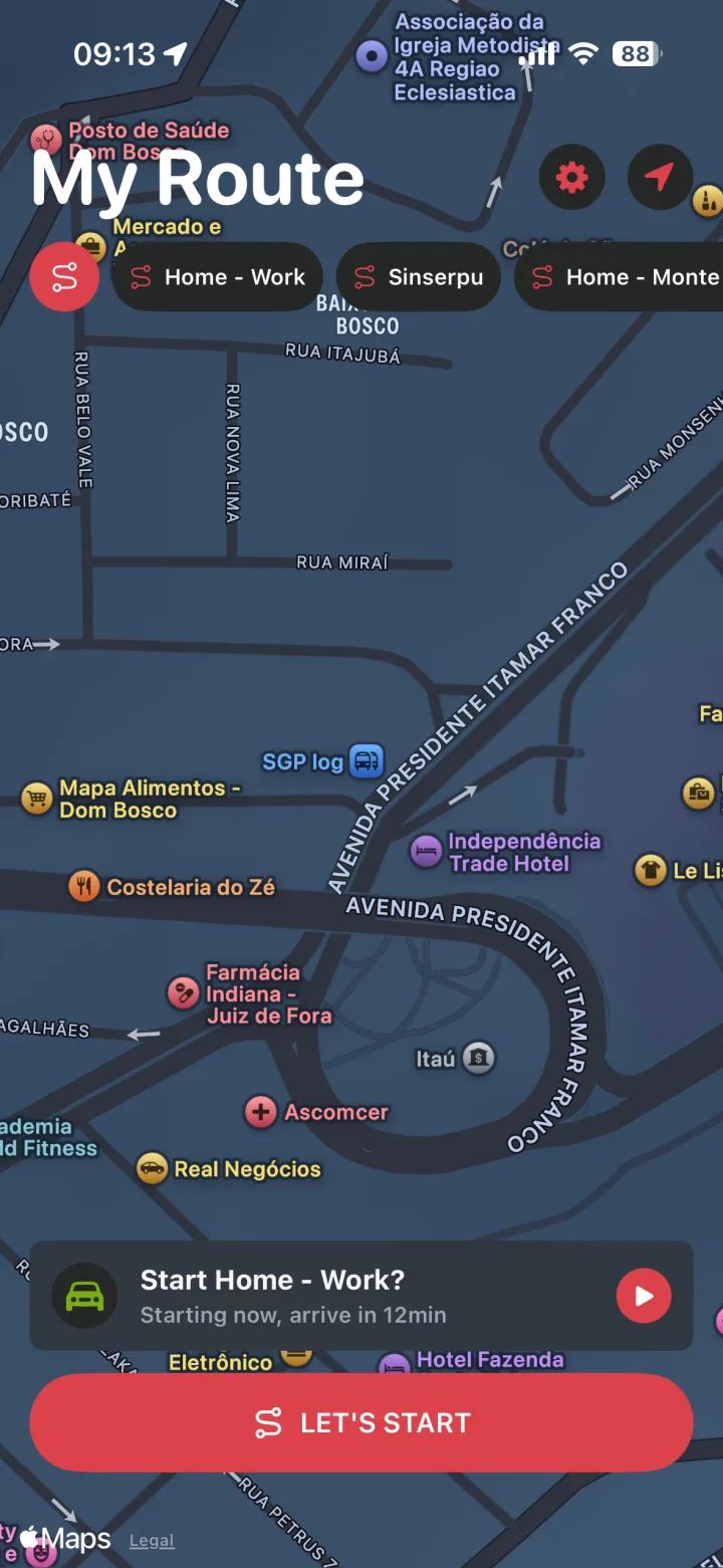 My Route home screen