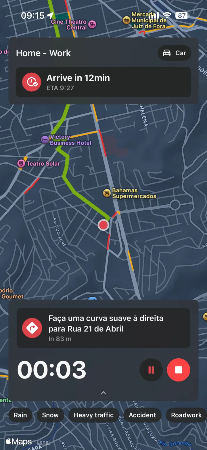 My Route navigation screen