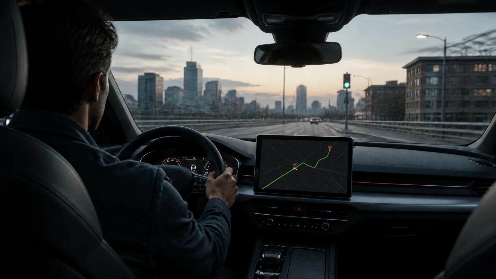 Driver using My Route navigation through a modern dashboard