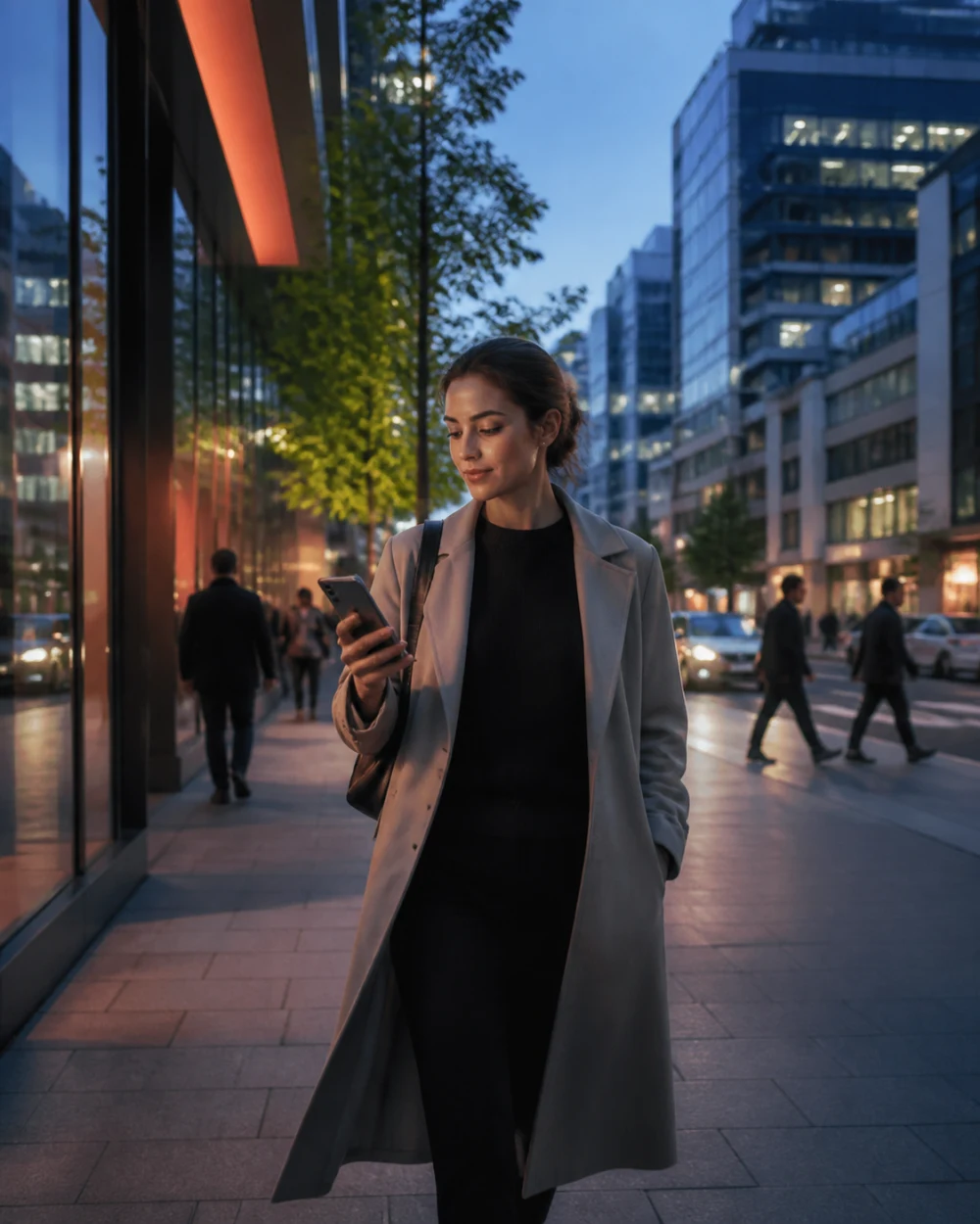Woman navigating with My Route on iPhone