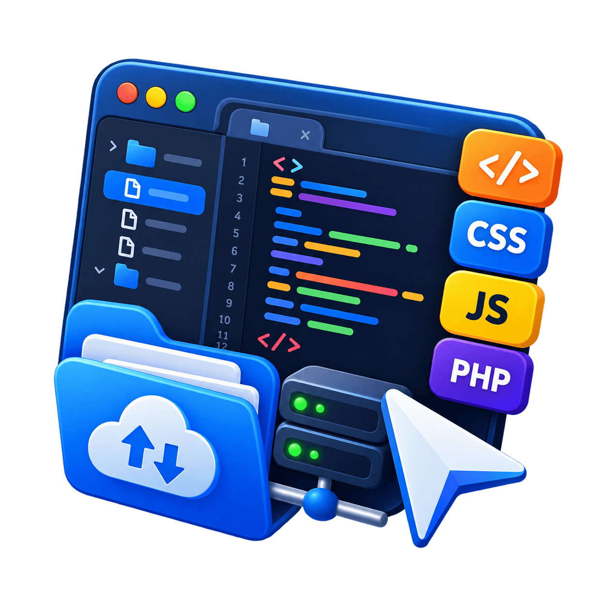 3D illustration of a code editor with web development tools